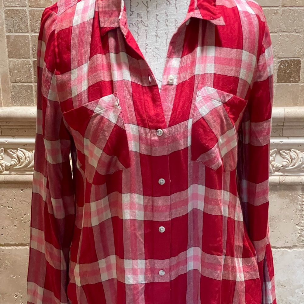 Lucky Brand Red and White Plaid Button Down Shirt